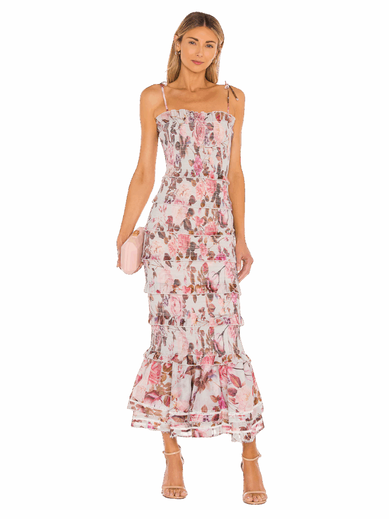 Geranium pink floral dress for garden wedding