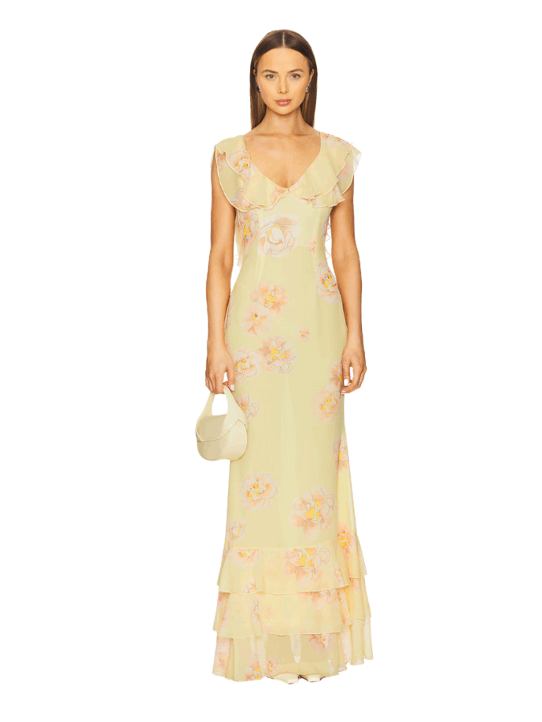 Flowy butter cream yellow floor length dress